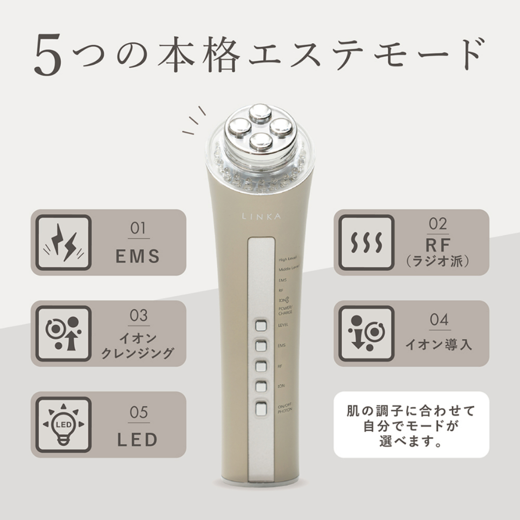 【日本直送】LINKA美顔器 一台集合5功能 LED EMS RF 負離子導入 導出 超聲波 小顏 法令紋 毛孔 提拉