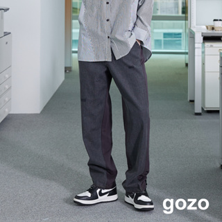 【gozo】微刷破牛仔拚針織長褲(黑色/淺藍_M/L) | 牛仔 修身 百搭