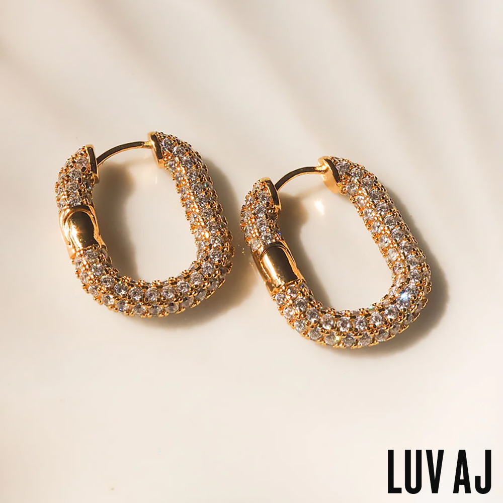 LUV AJ 好萊塢潮牌 金色鎖扣耳環 鑲鑽大圓耳環 XL PAVE CHAIN LINK HOOPS