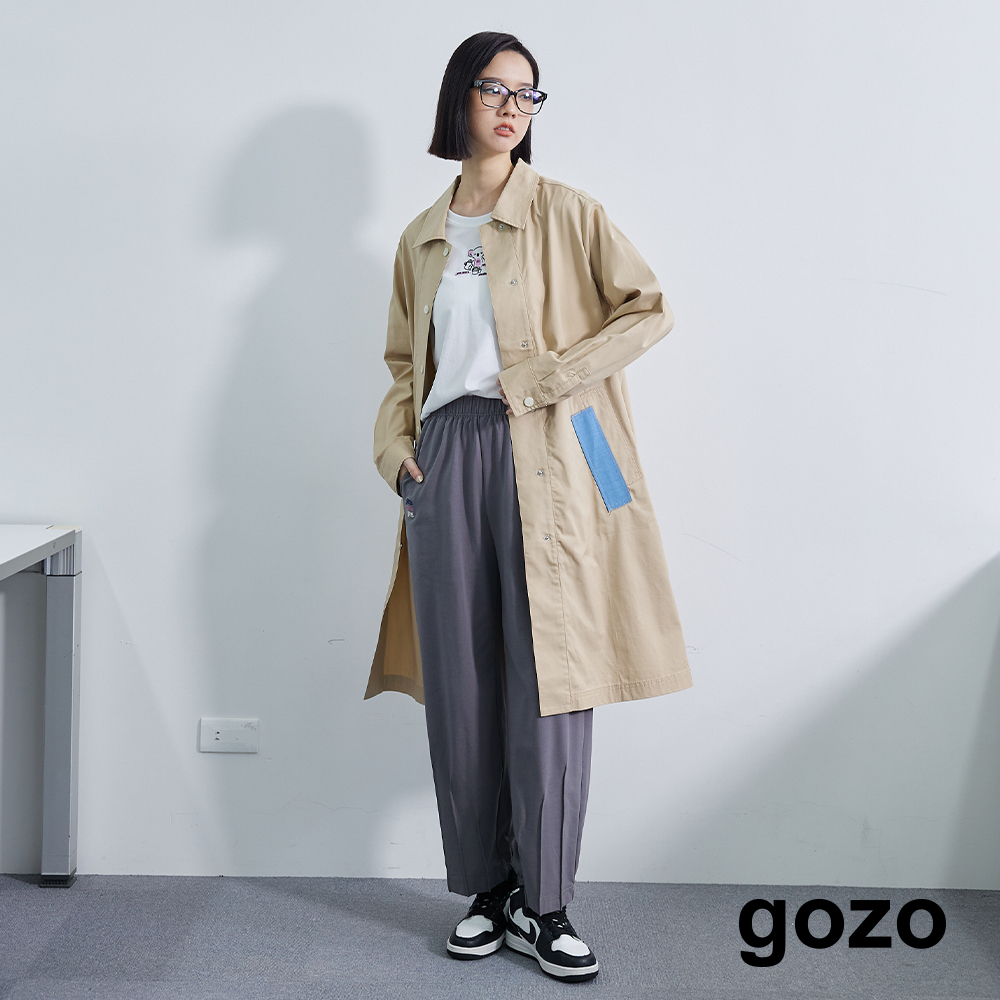 【gozo】顯瘦口袋拼接牛仔風衣外套(淺卡其_F) | 女裝 顯瘦 百搭