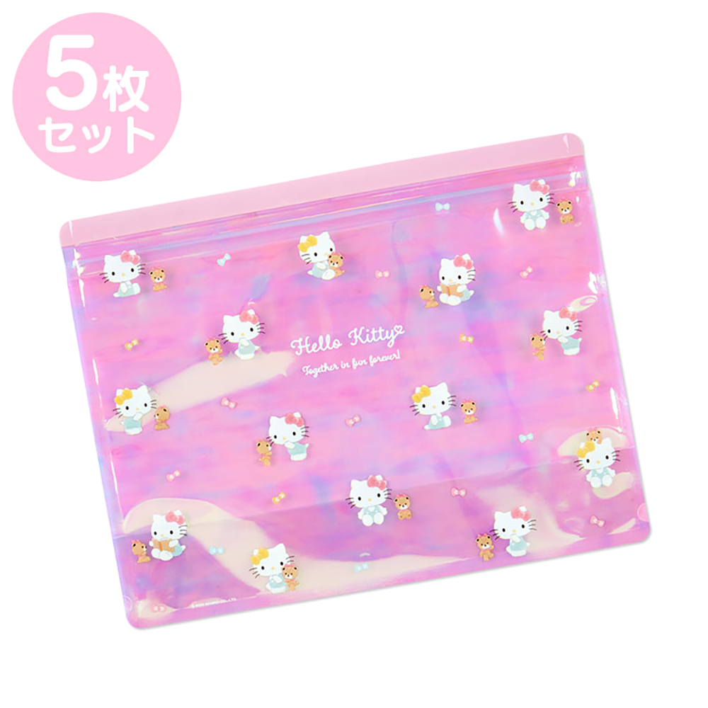 Sanrio 三麗鷗 極光色小物收納袋 鐳射夾鏈袋 Hello Kitty (五入組) 767719