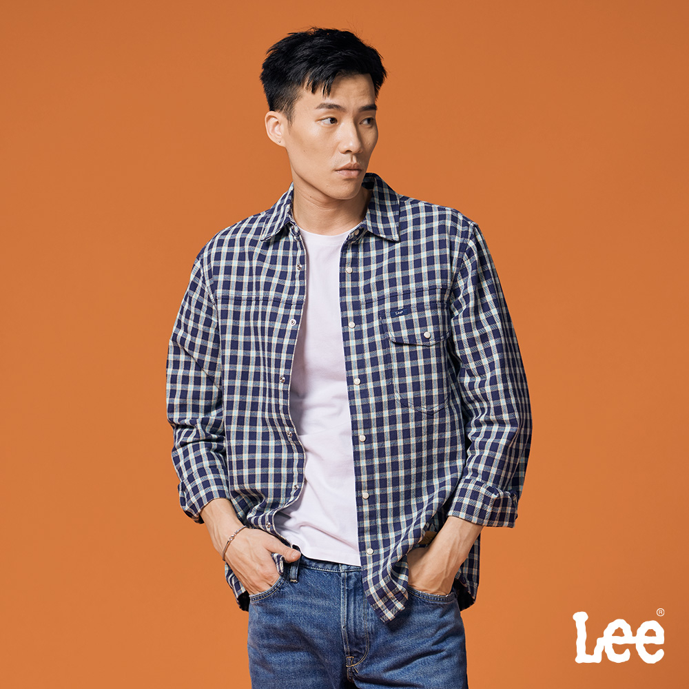 Lee 格紋寬鬆長袖襯衫 男 101+ 丈青 LB307004742