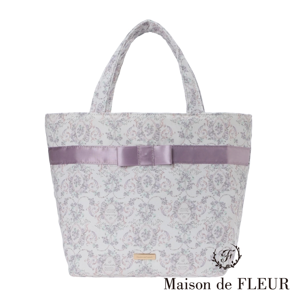 Maison de FLEUR 古典LOGO印花設計緞帶托特包(8A33F0J5200)