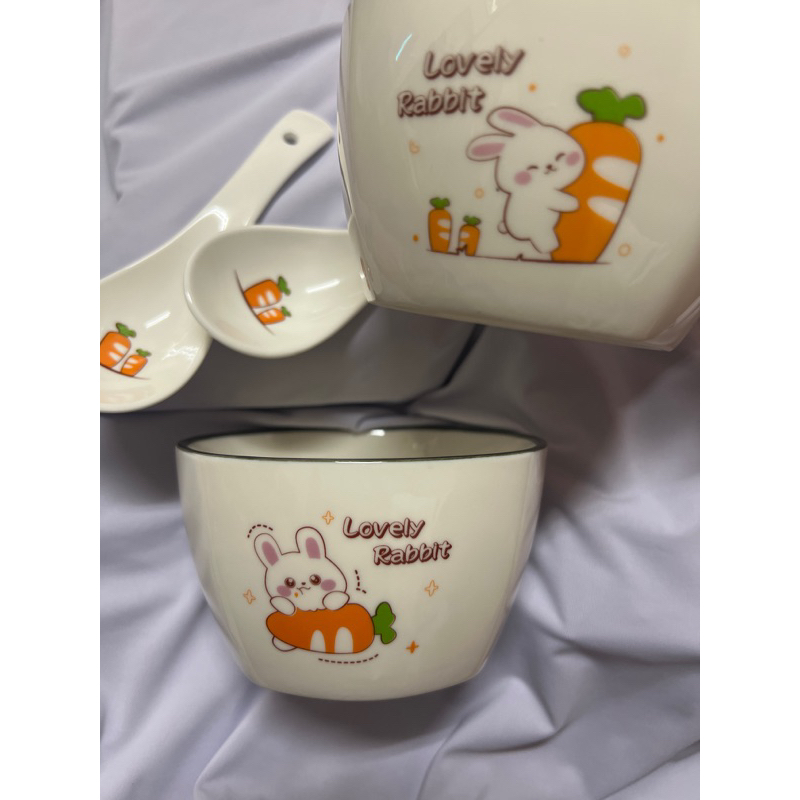 兒童陶瓷碗可愛兔造型可以微波爐可以烤箱.交換禮物首選