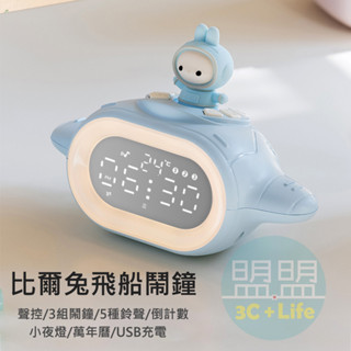 清倉特價 比爾兔飛行船鬧鐘 時鐘 電子時鐘 飛船造型 貪睡/日期/溫度/小夜燈/聲控/倒計時 (USB充電) 交換禮物