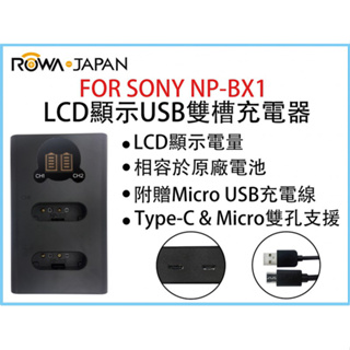 趴兔@ROWA樂華 FOR SONY NP-BX1 LCD顯示USB雙槽充電器 一年保固 米奇雙充 顯示電量