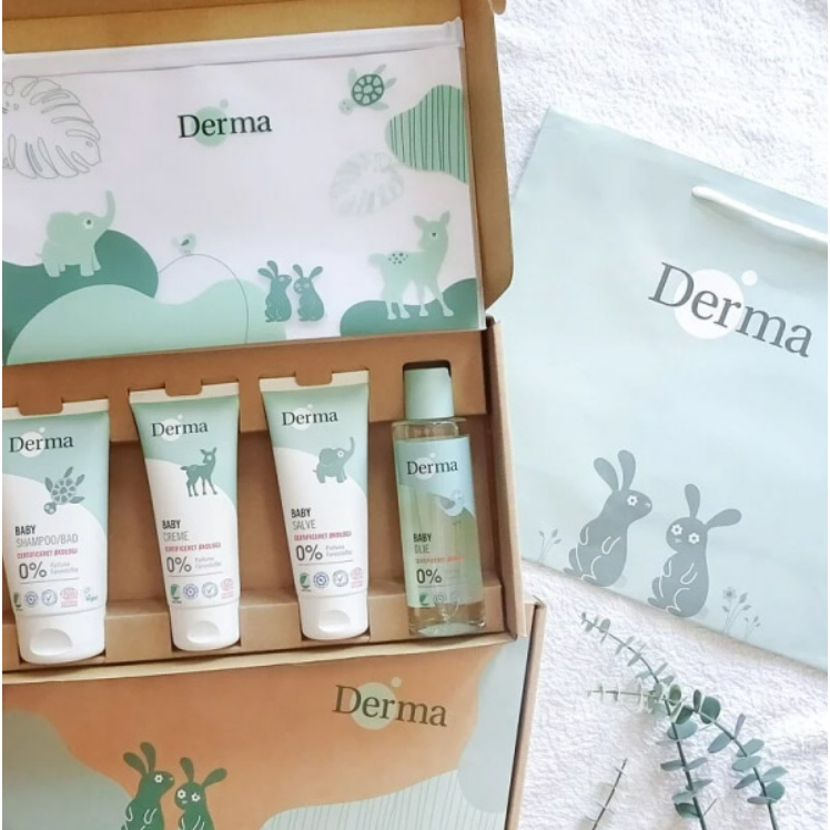 Derma 丹麥 有機寵愛寶寶 新生禮盒 有機水嫩洗髮沐浴 滋潤護膚霜 舒敏萬用膏 按摩浴油