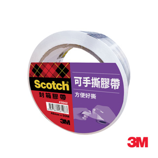 3M 3842 Scotch 可手撕透明封箱膠帶(48MMX20M)買六入組以上送3M 膠帶塑膠切台