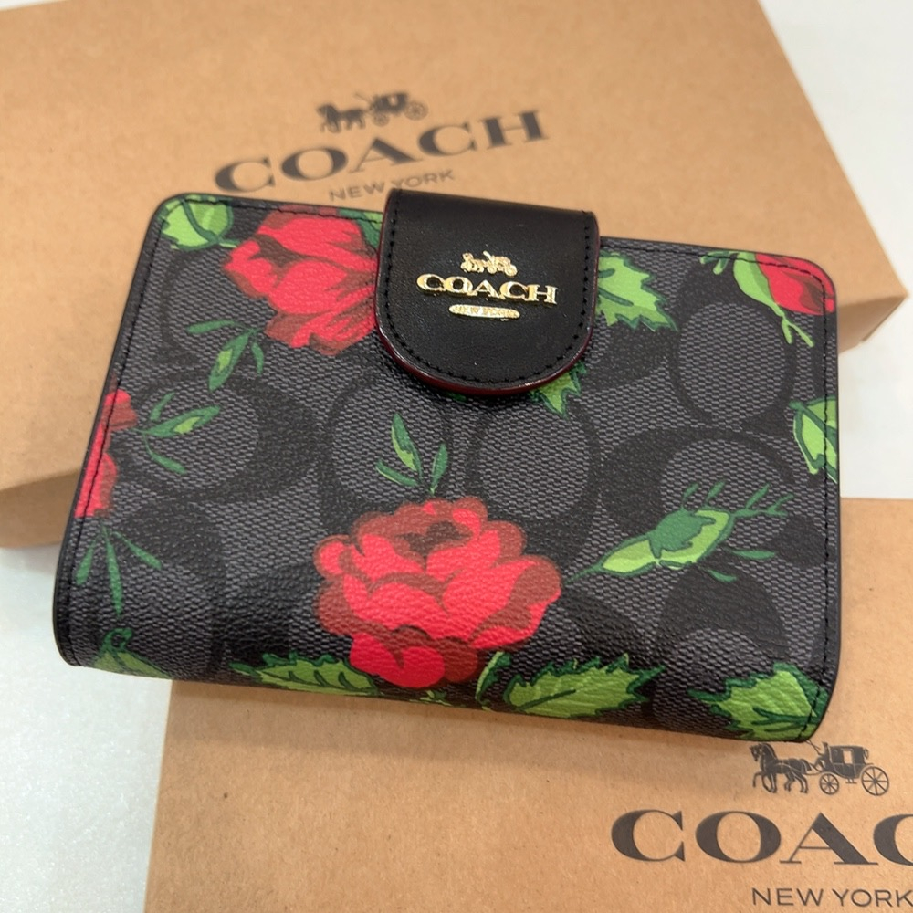 [小香風衣舖]全新現貨-2486-CC861-COACH經典C紋印花中夾-黑灰【美國outlet正品】