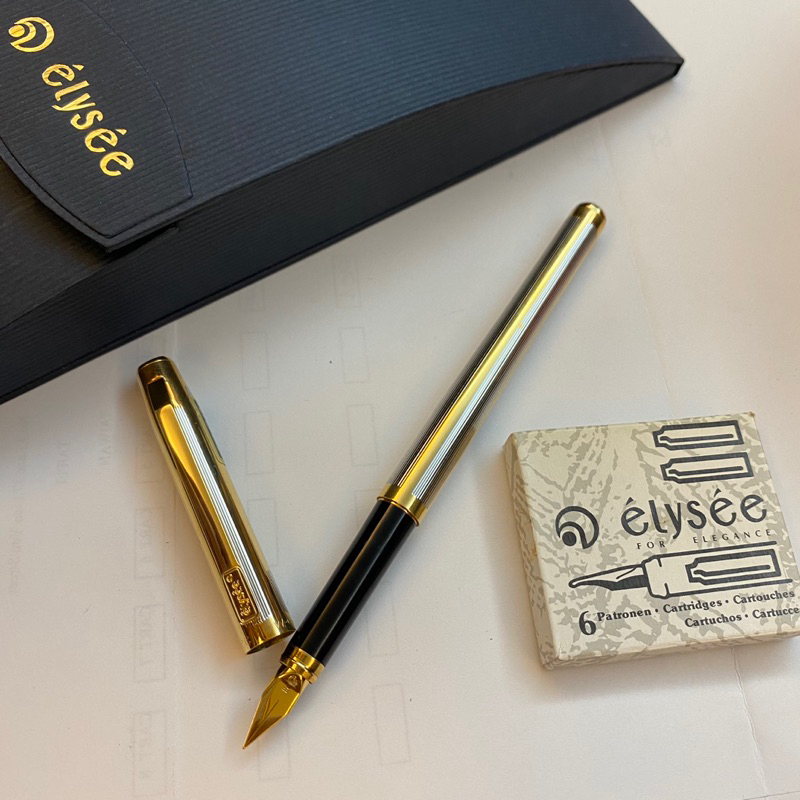 筆來筆趣》西德🇩🇪製造Elysee 愛禮 雙金配 直條紋 鋼筆EF鋼尖