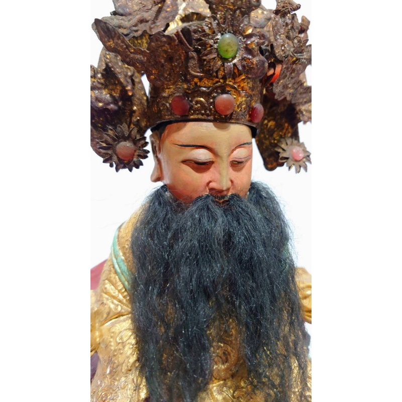 台灣古董神像，（李府千歲）抱壽體，  八寸八，牛樟木雕 ，老件 ，福州派風格，開面生動寫實，肅穆莊嚴。 古佛年代久遠