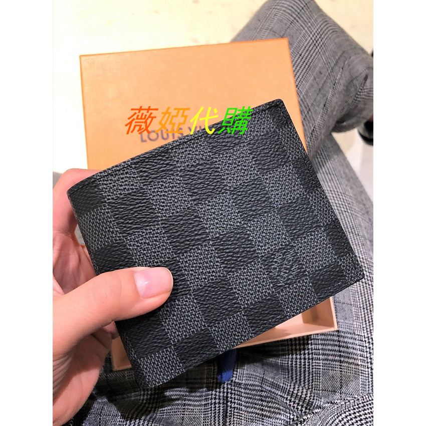 薇婭代購：LV 路易威登 MARCO N63336 黑色 棋盤格紋 零錢包 對折短夾 錢夾 零錢袋 精品