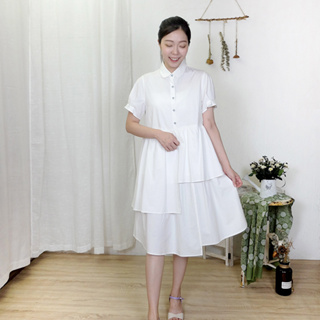 Hana Mokuba 花木馬日系女裝襯衫式不對稱層次裙襬氣質洋裝