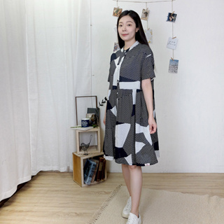 Hana Mokuba 花木馬日系女裝幾何條紋襯衫式休閒洋裝
