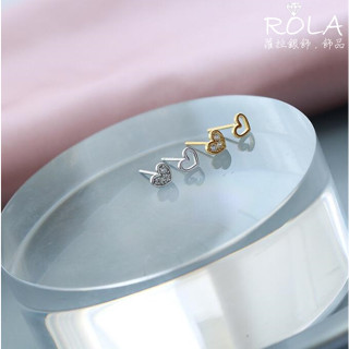 ROLA蘿拉銀飾.飾品 “現貨當天出”//一對價// 小巧鋯石愛心不對稱925純銀耳針耳環 愛心.