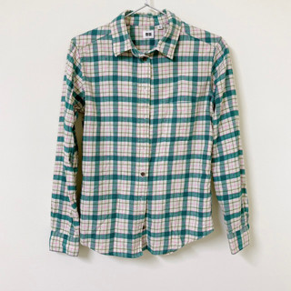 UNIQLO#女裝襯衫#綠米條紋格菱