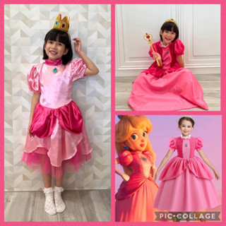 【臺灣現貨+預購】瑪麗歐 女孩 cosplay 連衣裙表演服兒童碧姬公主桃子公主裙案