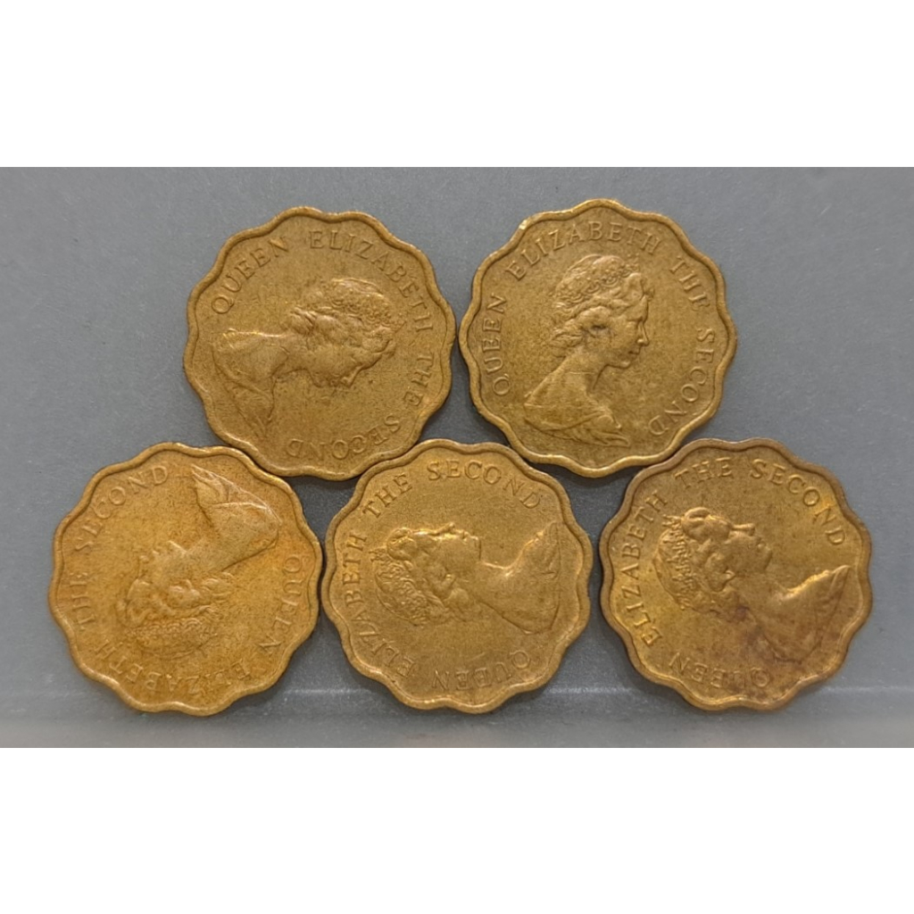 幣1451 香港1975.77.78.80年2毫硬幣 共5枚