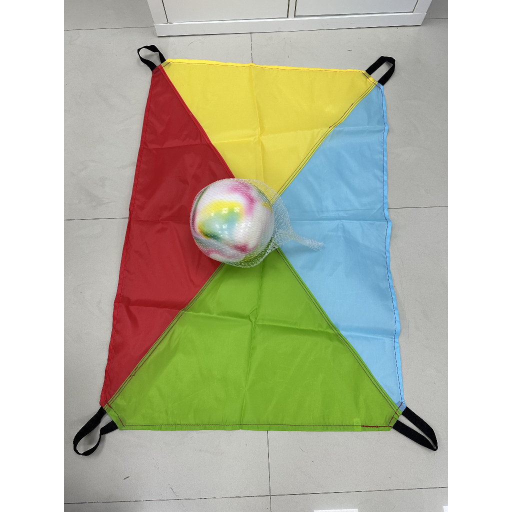 彩虹傘 4片傘+1顆球 遊戲傘 拋接傘 接力傘 拋接布 皮球傘 兒童玩具 拋接玩具 拋接遊戲