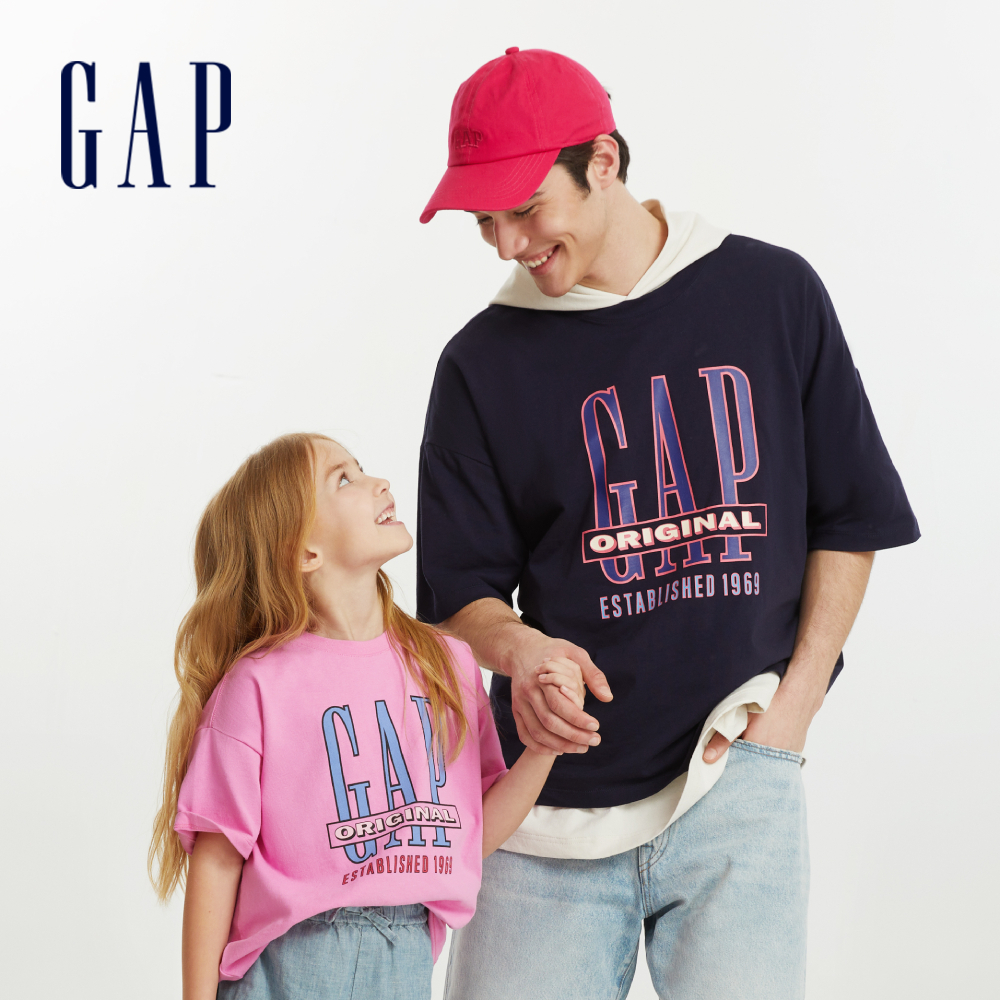 Gap 兒童裝 Logo純棉寬鬆短袖T恤 厚磅密織水洗棉系列-粉色(670428)