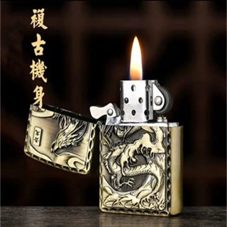 復古四神獸打火機 青銅雕花煤油防風打火機 文玩收藏懷舊造型打火機 個性潮流賴打 附發票+臺灣出貨 014打火機