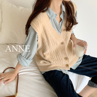 ANNE｜出清中｜245降163｜ 毛衣背心【AC10301】無袖毛衣 版寬鬆V領 無袖針織毛衣 馬甲背心 針織背心