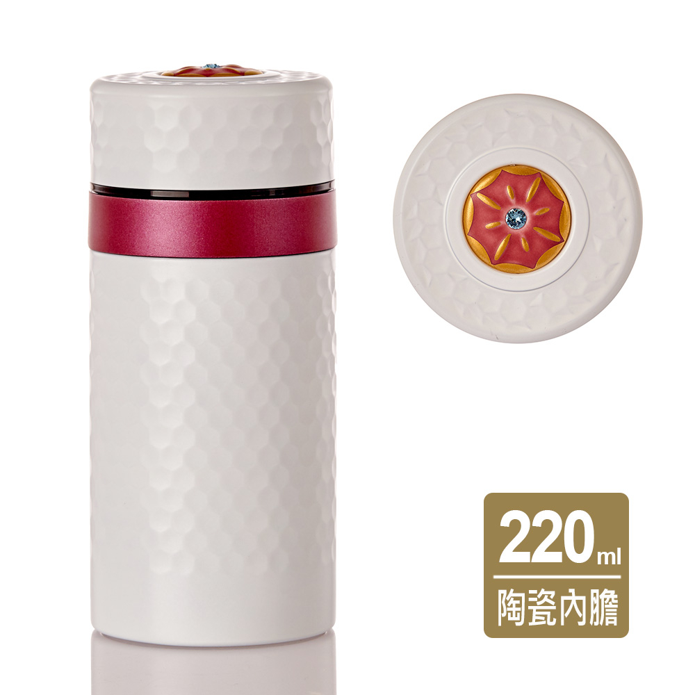 乾唐軒活瓷 | 小金石保溫杯 220ml / 鎏金+水晶 / 珍珠白紅圈