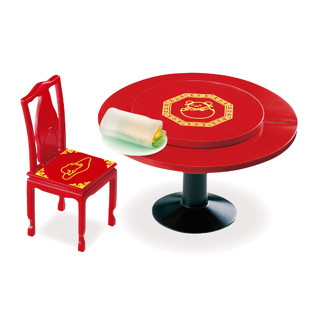 re ment 蛋黃哥 中華飯店 2號 中式轉盤餐桌椅組 /可搭 kenelephant 森林家族