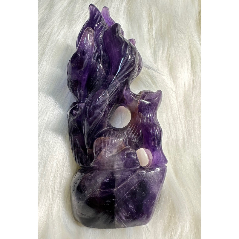 天然紫水晶 擺件 九尾狐水晶手工雕件