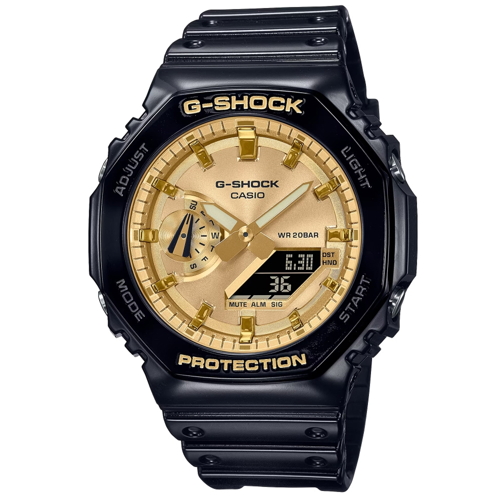 CASIO 卡西歐 G-SHOCK 農家橡樹 纖薄黑金雙顯腕錶 45.4mm / GA-2100GB-1A