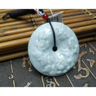 【禾賢行】天然翡翠.緬甸玉.淺綠雕花厚裝平安扣/花開富貴項鍊.玉珮.221123A57