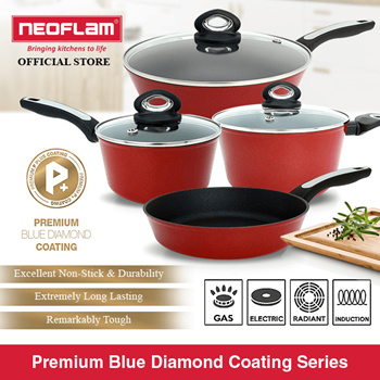 Neoflam PREMIUM P+系列28cm藍鑽石鍋+玻璃蓋(不挑爐具)  不沾鍋 平底鍋 無毒安全陶瓷不沾鍋