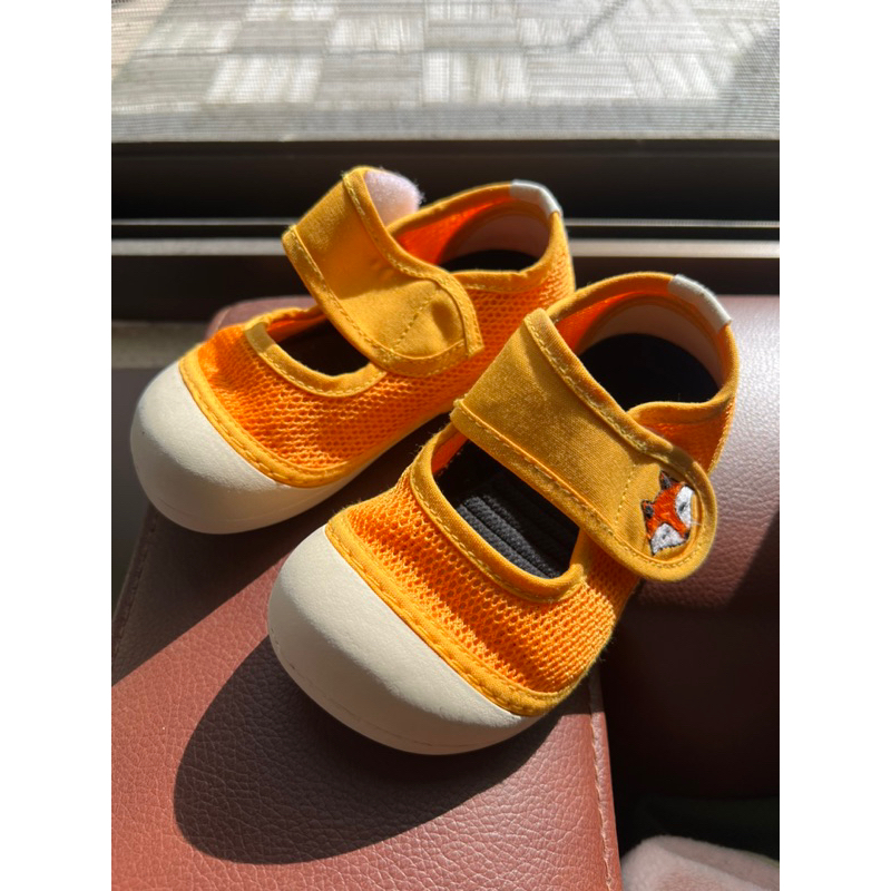 二手 MIT 台灣製 neomnworks 幼兒園室內鞋 橘黃 手工透氣童鞋+防潑水室內鞋袋（紅） 15cm