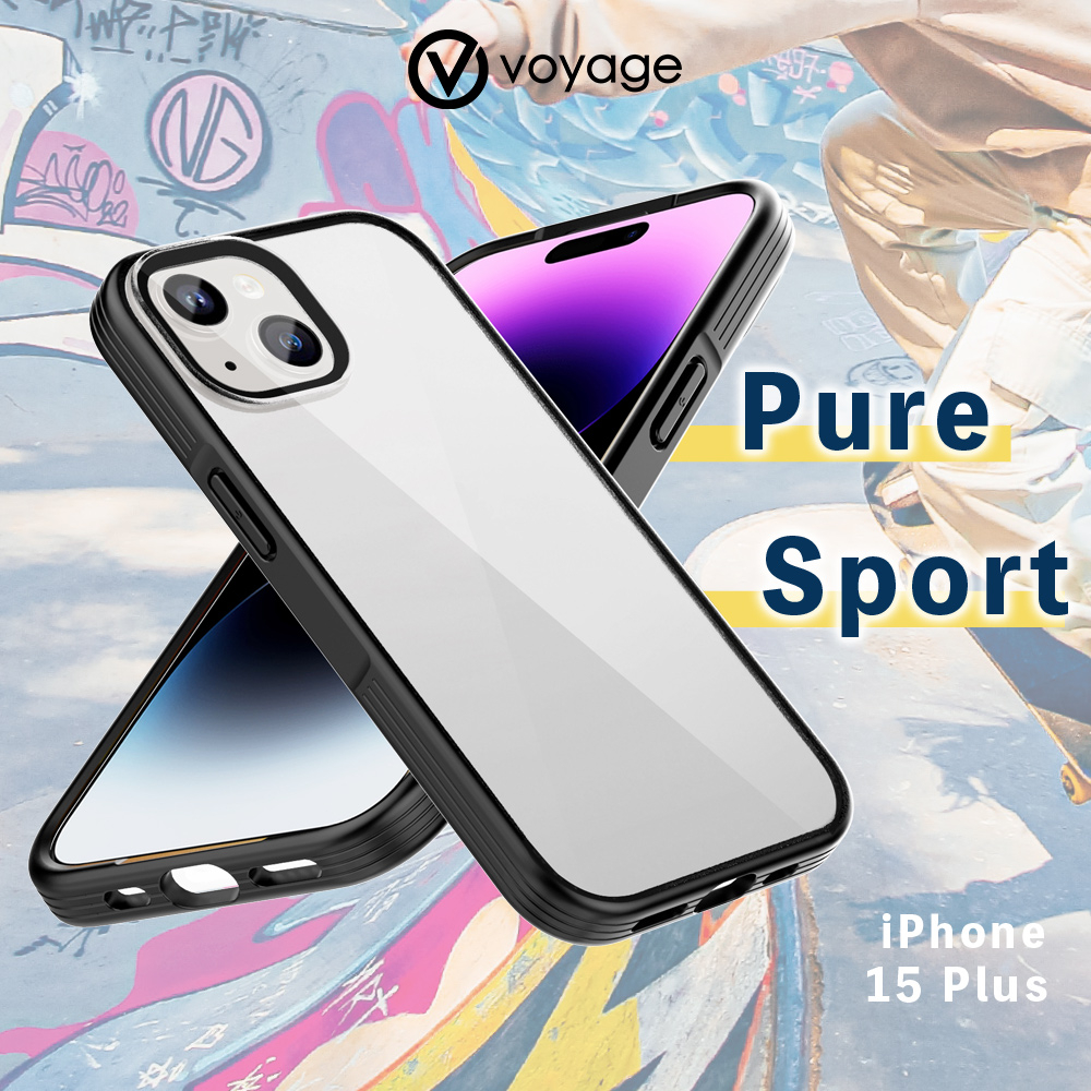 【VOYAGE】適用 iPhone 15 Plus(6.7") 超軍規防摔保護殼-Pure Sport 酷黑
