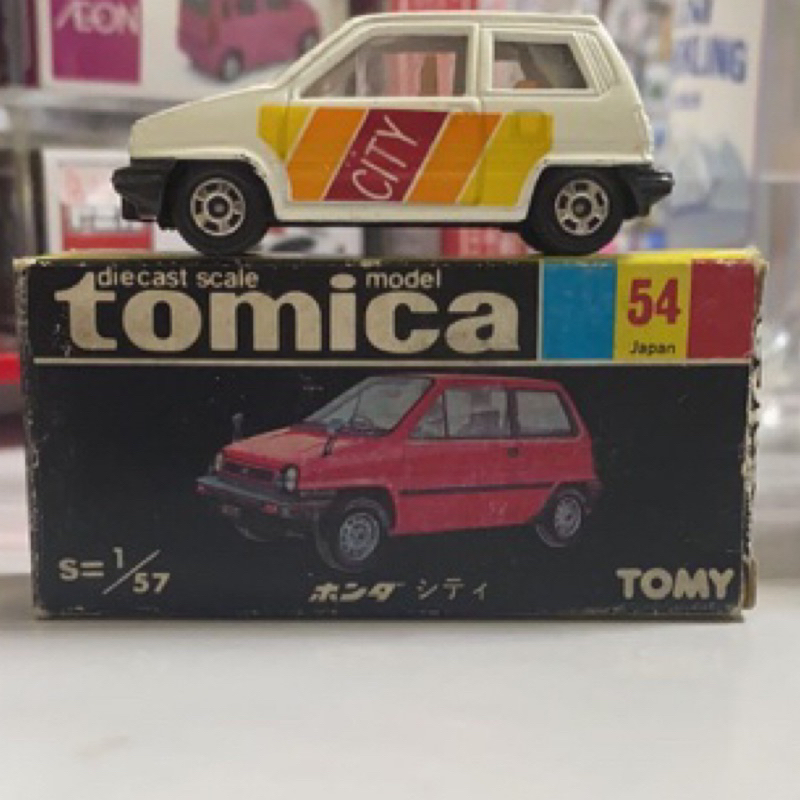 Tomica 絕版 日製 黑盒 No.54 Honda city (盒舊、車微損、後車廂可開)