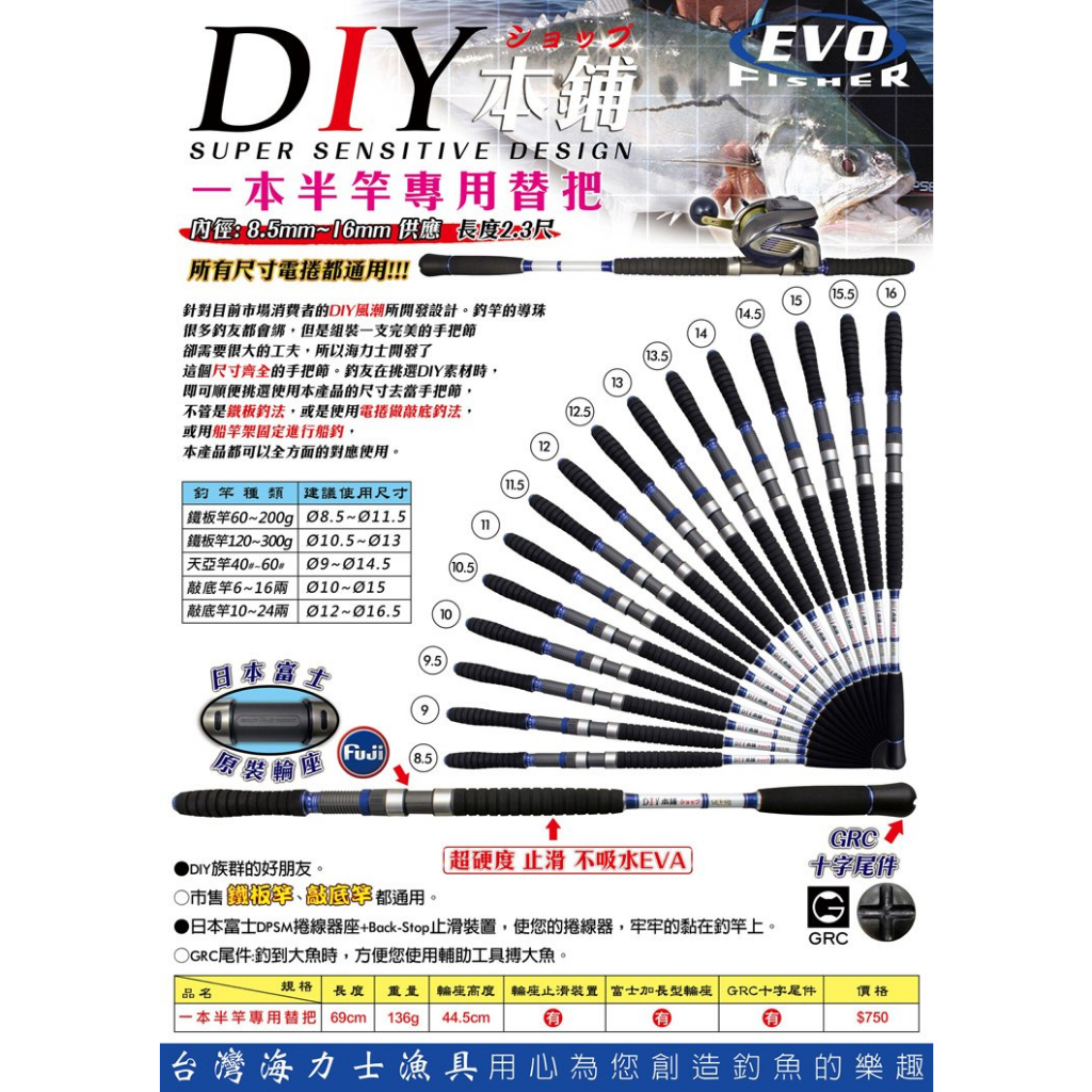 ◎百有釣具◎DIY本舖 一本竿專用替把 長約69cm 規格(內徑/mm)／EVA路亞竿DIY手把組 直柄、槍柄