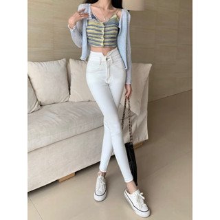現貨全新特價150小矮個子夏秋設計感牛仔小腳褲女高腰修身顯瘦彈力九分鉛筆褲