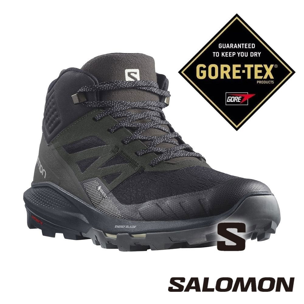 【SALOMON 法國】男OUTpulse GTX中筒登山鞋『黑/烏木黑/白』415888