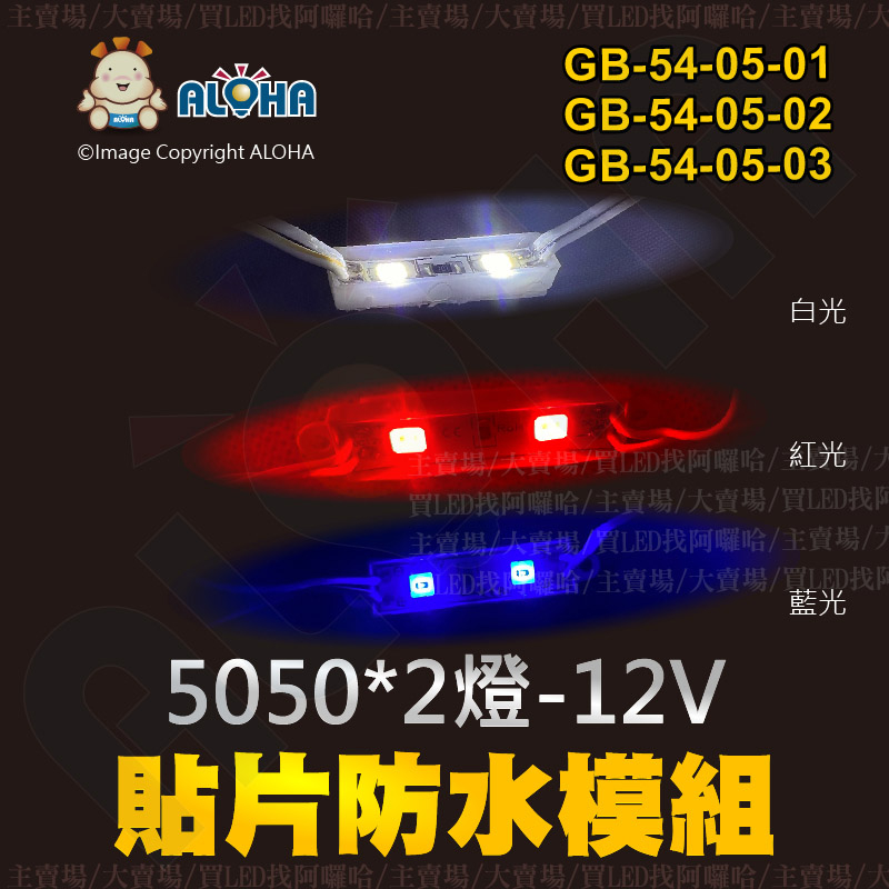 阿囉哈LED總匯_GB-54-05-01~03_5050-三種色光-12V-2燈-貼片防水模組-現貨供應-台灣出貨主賣場