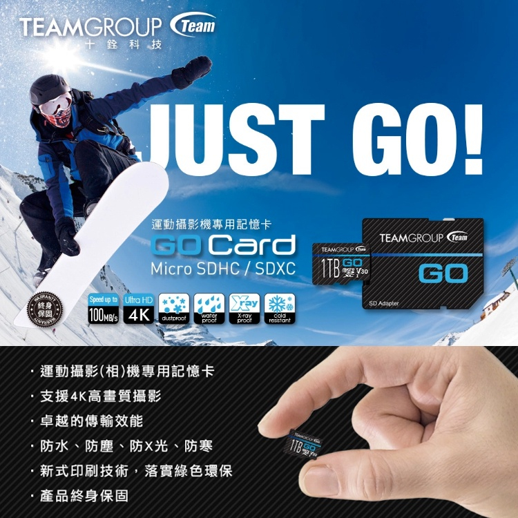 TEAM 十銓科技 128G GO 4K Micro SDHC/SDXC UHS-I 運動攝影記憶卡