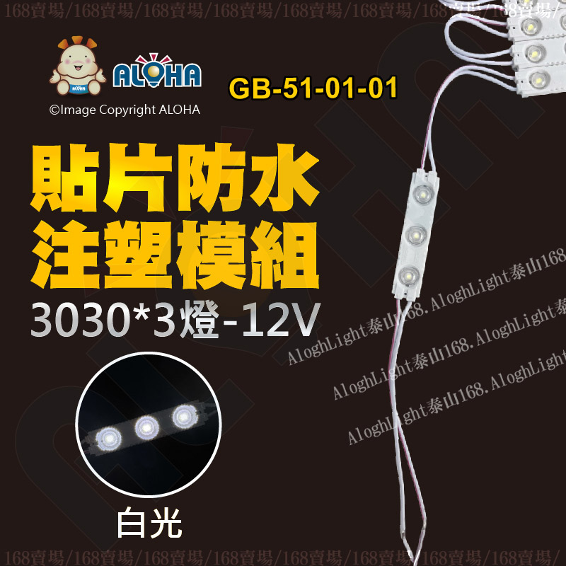 阿囉哈LED_GB-51-01-01_3030-白光-12V-3燈貼片防水注塑模組-帶透鏡-台灣現貨快速出-168賣場