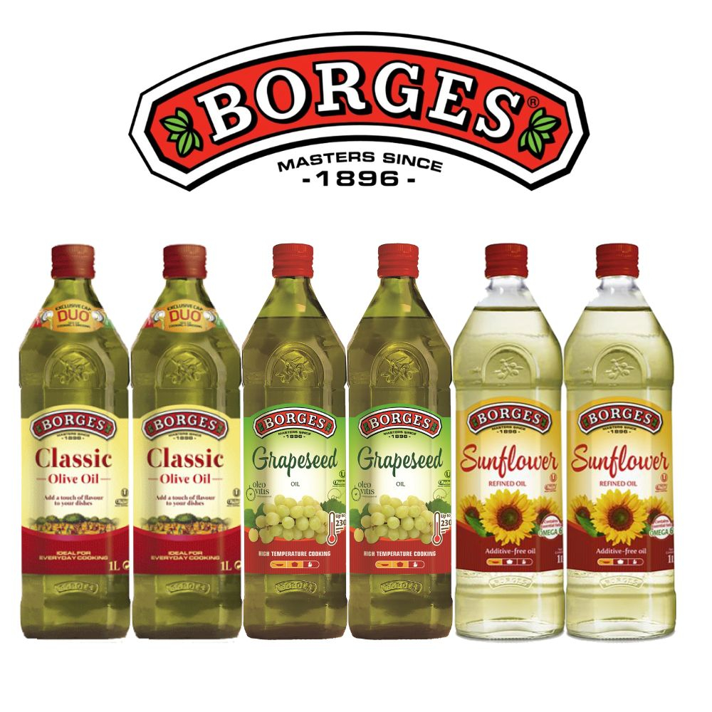 西班牙BORGES百格仕中味橄欖油1Lx2+葡萄籽油1Lx2+葵花油1Lx2