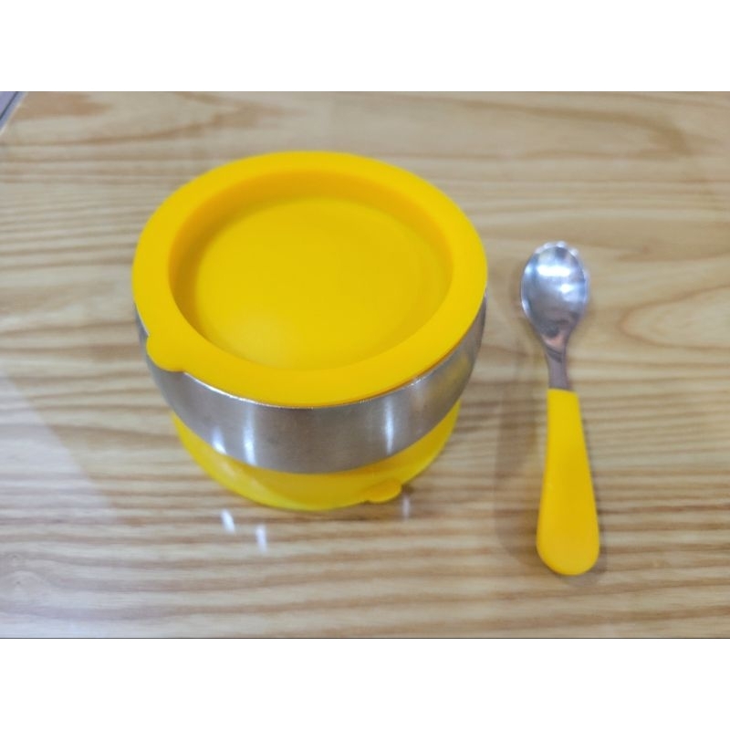 (二手) Avanchy - 雙層不鏽鋼-吸盤式餐碗-黃