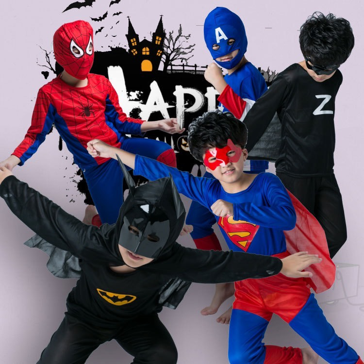 【台灣現貨❤】兒童玩具 兒童面具 萬聖節服裝 角色伴演兒童表演服-兒童超人 蝙蝠俠套裝 蜘蛛人服裝