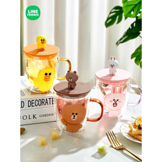 LINE FRIENDS 正版授權 雙層玻璃杯 馬克杯 咖啡杯 水杯 茶杯 含蓋 熊大 莎莉 兔兔