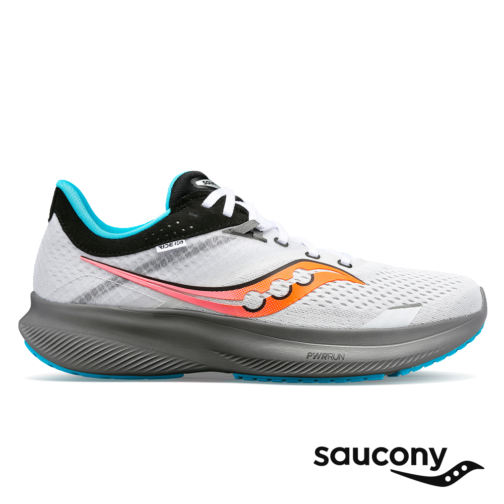 【SAUCONY】慢跑鞋/運動鞋/休閒鞋/女鞋 緩衝避震 原廠貨 RIDE 16-白色/岩石灰