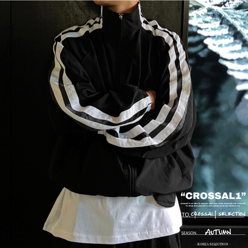 【CROSSAL1】自製款韓國🇰🇷 雙線尼龍教練外套 高領 防風 防風外套 教練外套 韓國外套 情侶 運動外套 外套