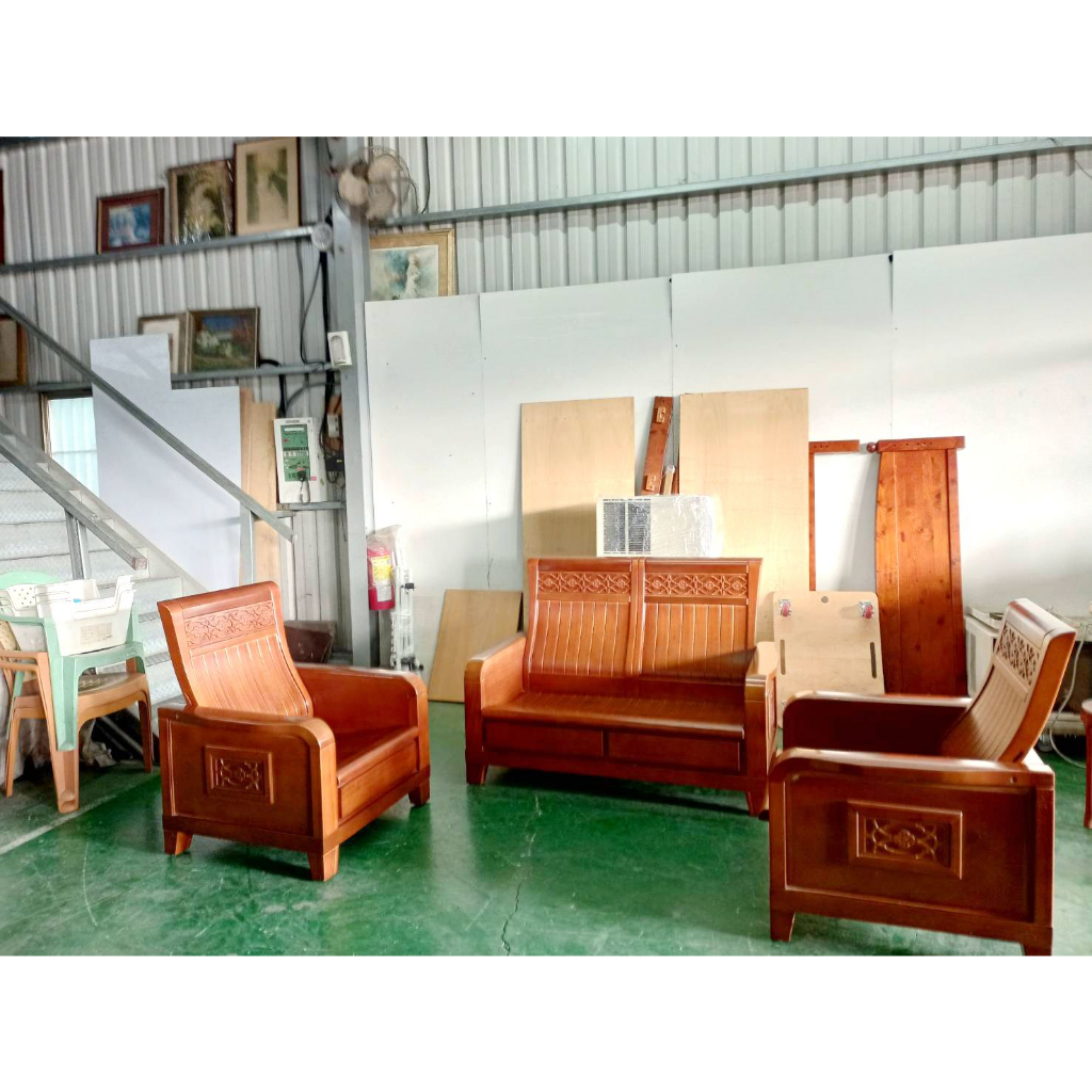 二手家具全省估價(集穎全新二手家具)--舒適簡約素雅實木穩重2+1+1木椅 功能型木沙發組 SO-2090101