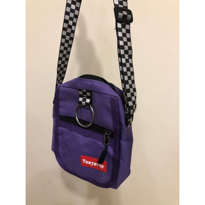 紫色包包+小格子背帶