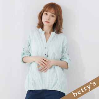 betty’s貝蒂思(25)洞洞格子立領長袖上衣(淺綠色)